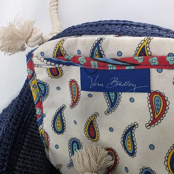 Vera Bradley Navy Straw Anchor Beach Tote - Picture 6 of 8